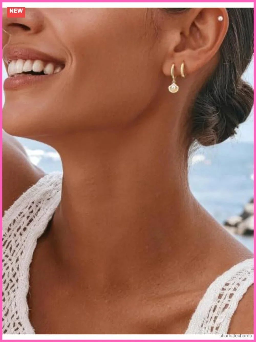 14K Gold-Plated Starfish Shell Drop Earrings Pearl Pendant Beach Jewelry
